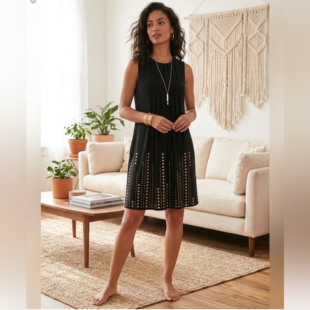 Calvin Klein Minimalist Glam Studded Pleated Shift Dress